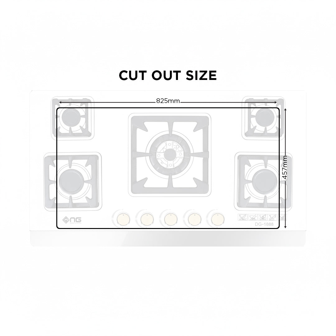 NasGas DG-GN 5 Built-in Hob – 5 Burner Tempered Glass Gas Stove with Auto Ignition