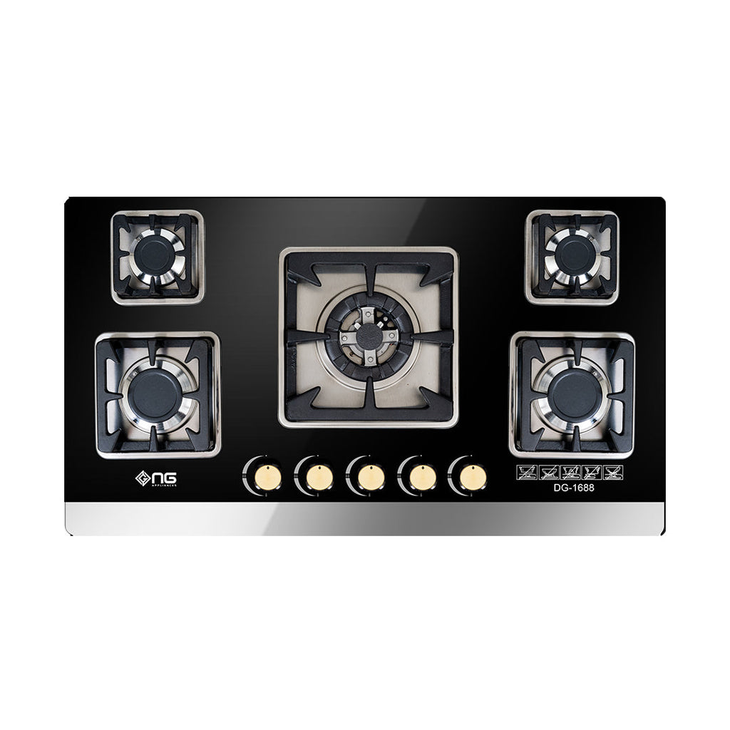 NasGas DG-GN 5 Built-in Hob – 5 Burner Tempered Glass Gas Stove with Auto Ignition