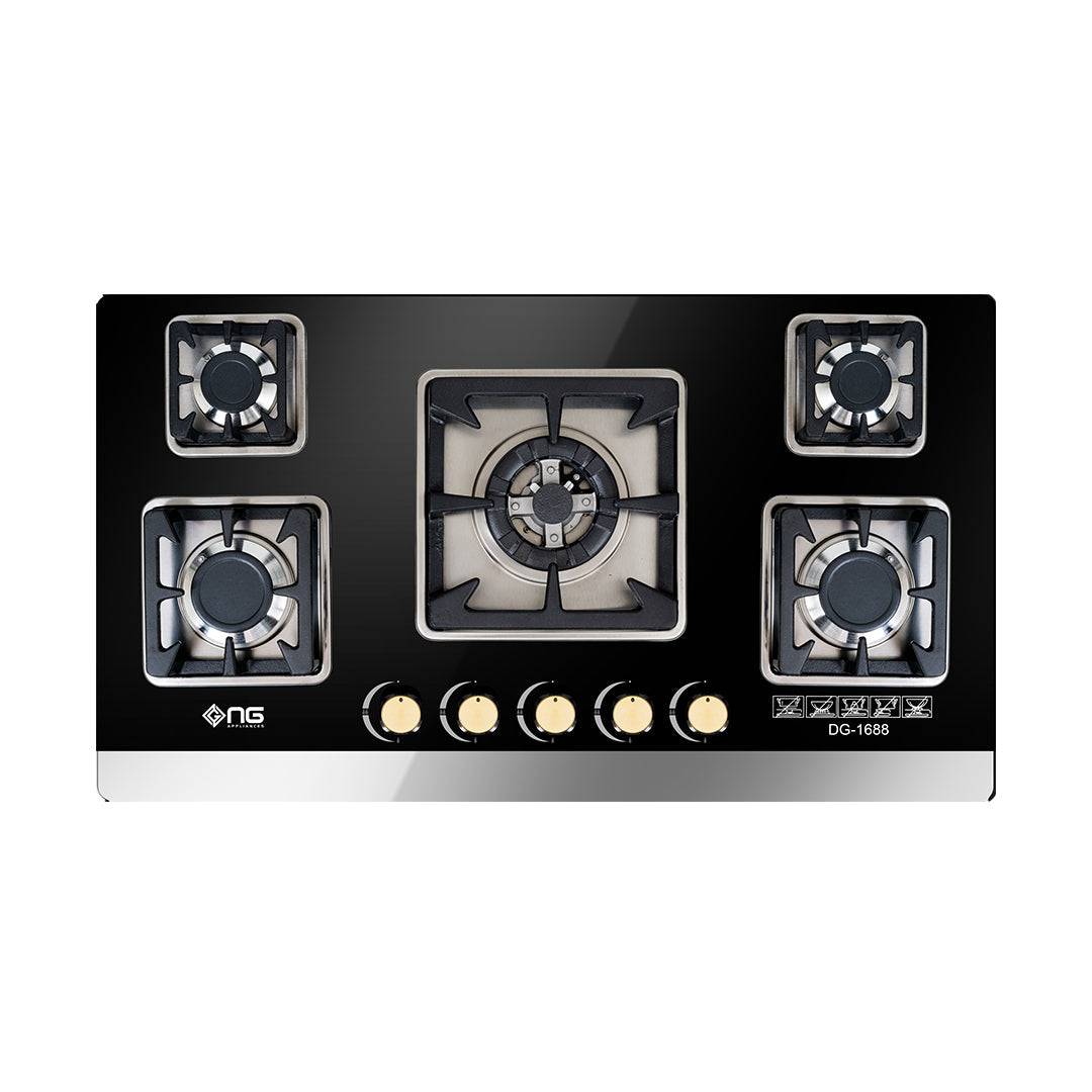NasGas DG-GN 5 Built-in Hob – 5 Burner Tempered Glass Gas Stove with Auto Ignition