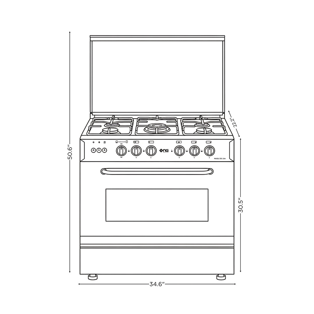 NasGas EXC-534 Cooking Range - 5 Burner Single Door - Stainless Steel