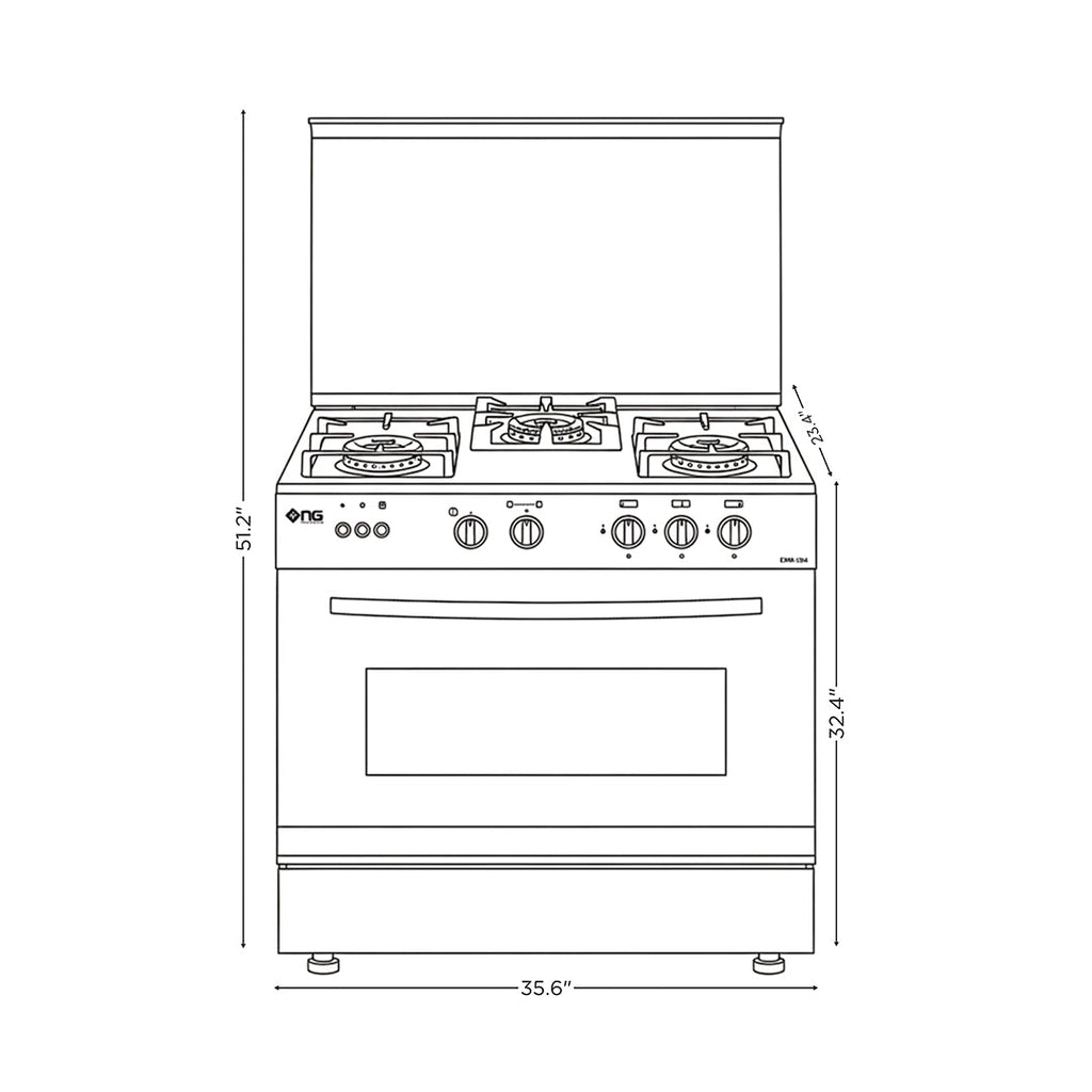 NasGas EXM-334 Cooking Range - 3 Burner Single Door - Stainless Steel