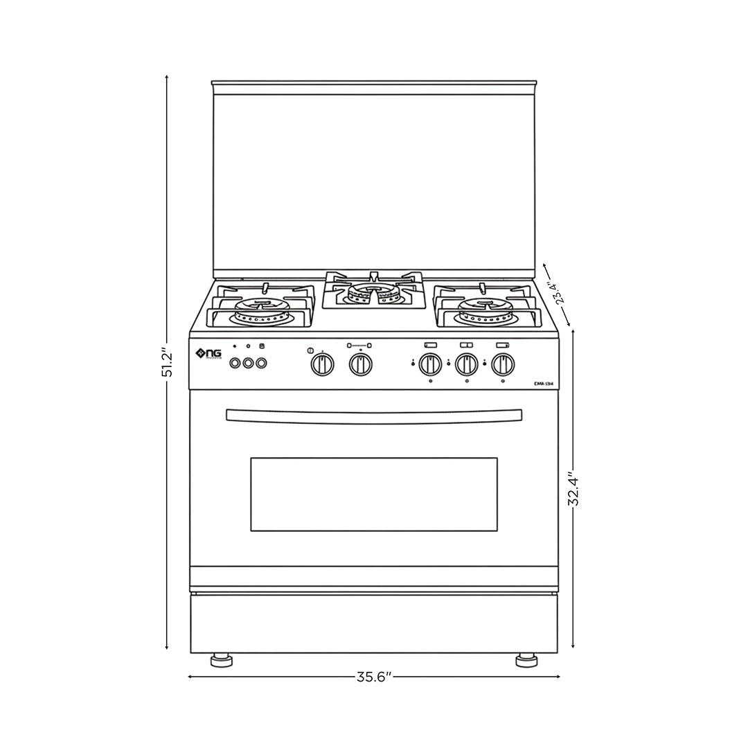 NasGas EXM-334 Cooking Range - 3 Burner Single Door - Stainless Steel