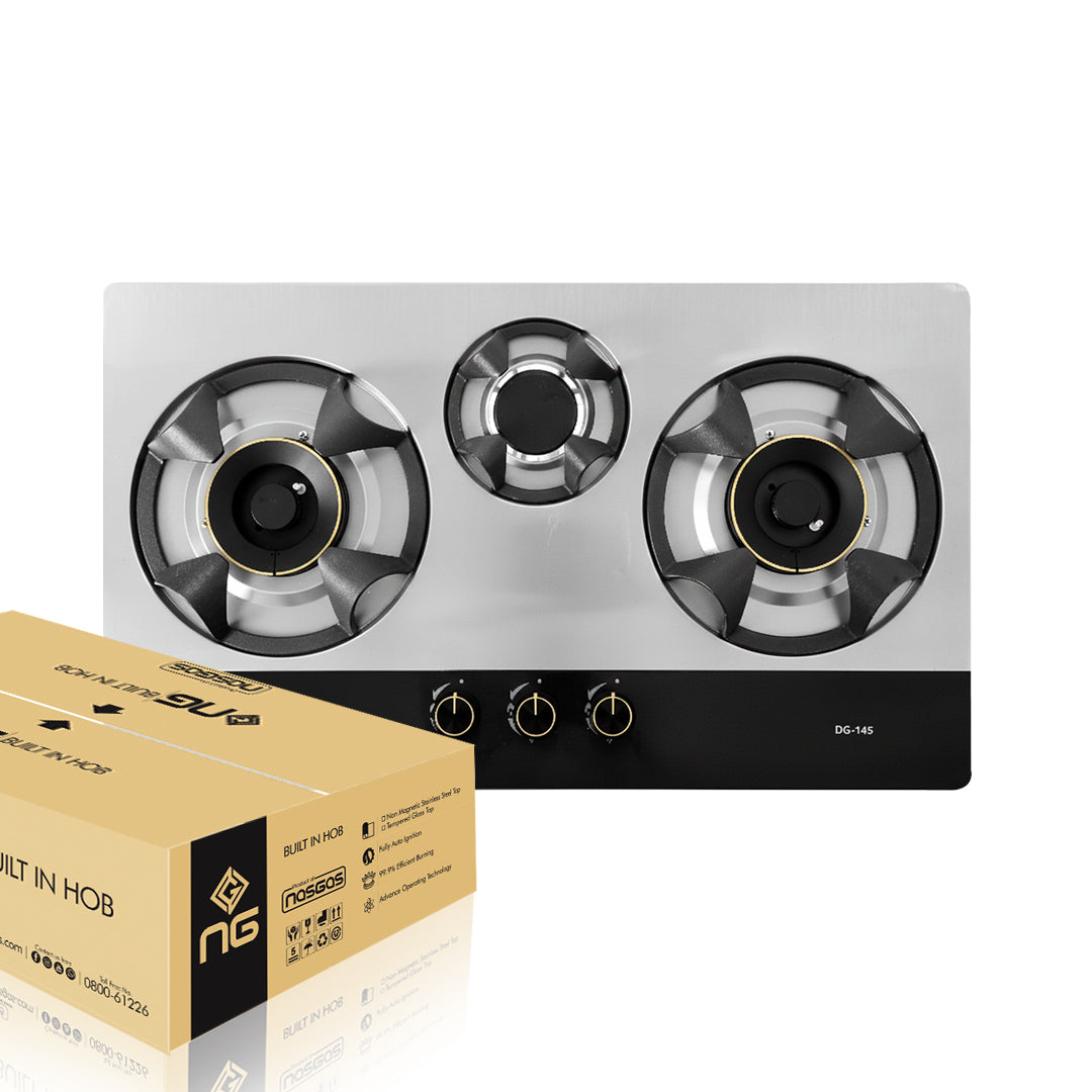 NasGas Heavy Duty Built-in Hob (DG-145) – 3 Burners Stainless Steel with Auto Ignition