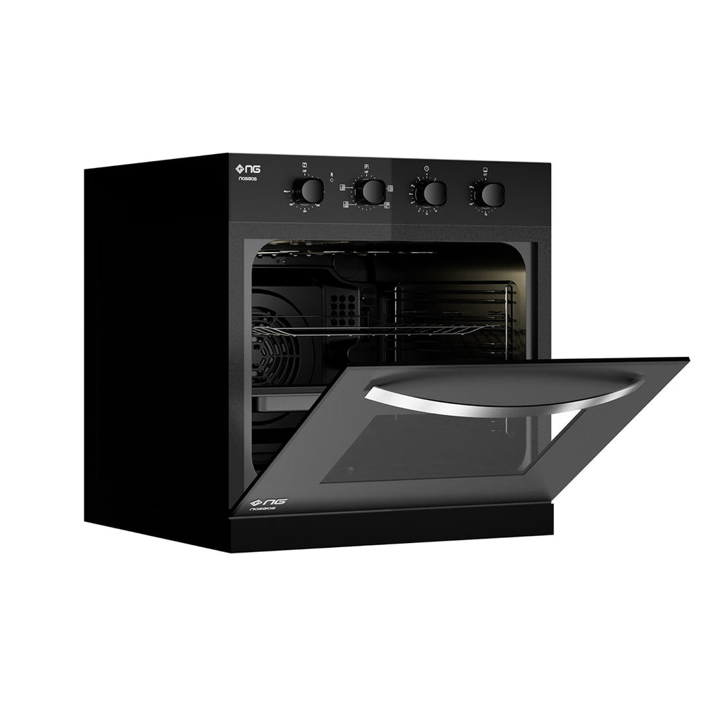 NasGas NG-550 Black Glass Built-in Oven: 56L Hybrid with Electric Blower Exhaust