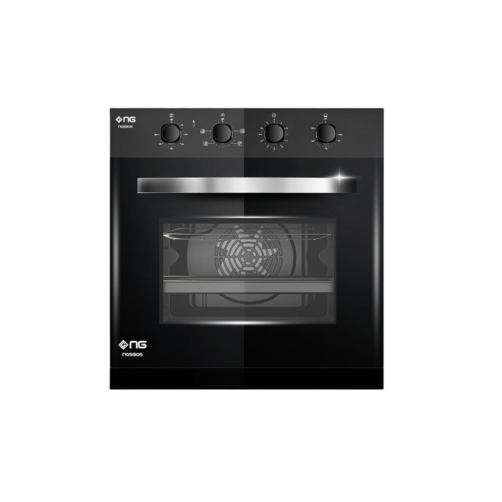 NasGas NG-550 Black Glass Built-in Oven: 56L Hybrid with Electric Blower Exhaust