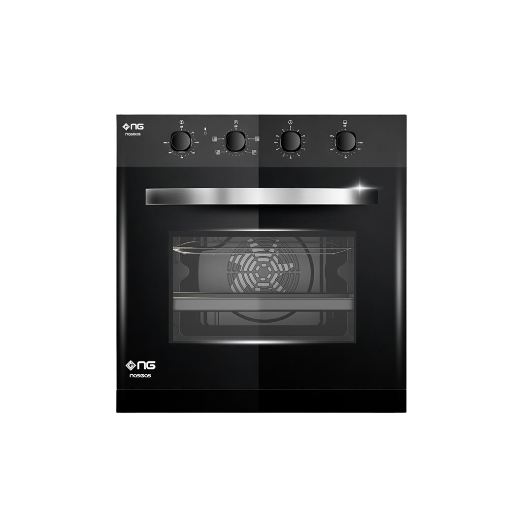 NasGas NG-550 Black Glass Built-in Oven: 56L Hybrid with Electric Blower Exhaust