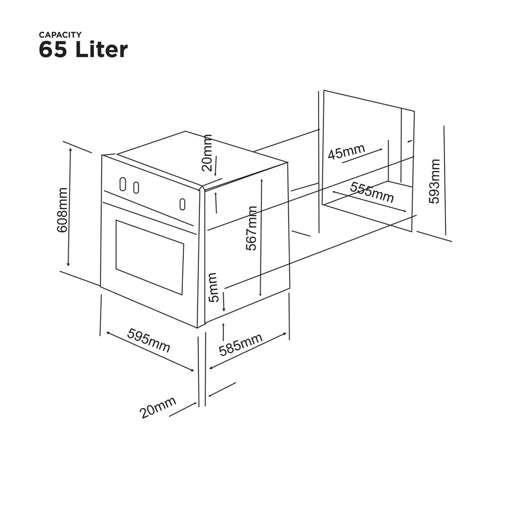 NasGas NG-552 Dual Fuel Built-in Oven | 56L Electric & Gas with Convection Fan & Rotisserie