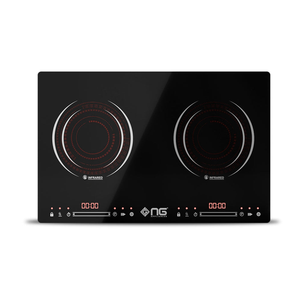 NasGas NTC-223 Double Burner Electric Stove & Infrared Cooker - 4400W Ceramic Glass
