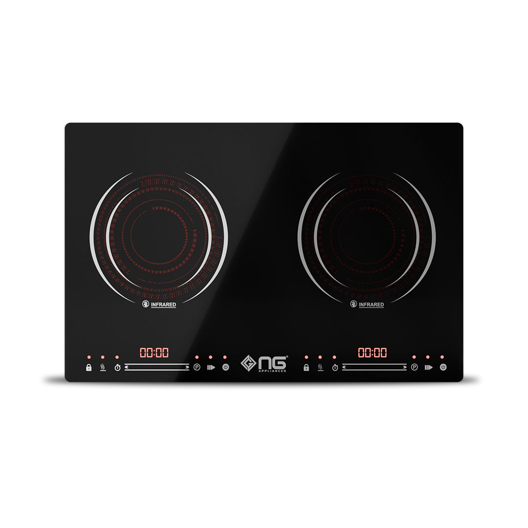 NasGas NTC-223 Double Burner Electric Stove & Infrared Cooker - 4400W Ceramic Glass