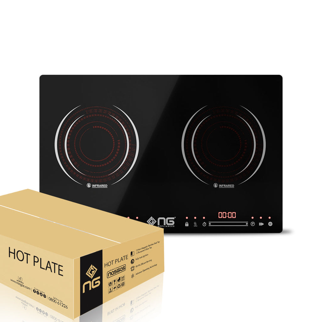 NasGas NTC-223 Double Burner Electric Stove & Infrared Cooker - 4400W Ceramic Glass