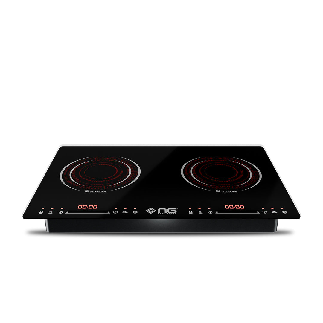 NasGas NTC-223 Double Burner Electric Stove & Infrared Cooker - 4400W Ceramic Glass