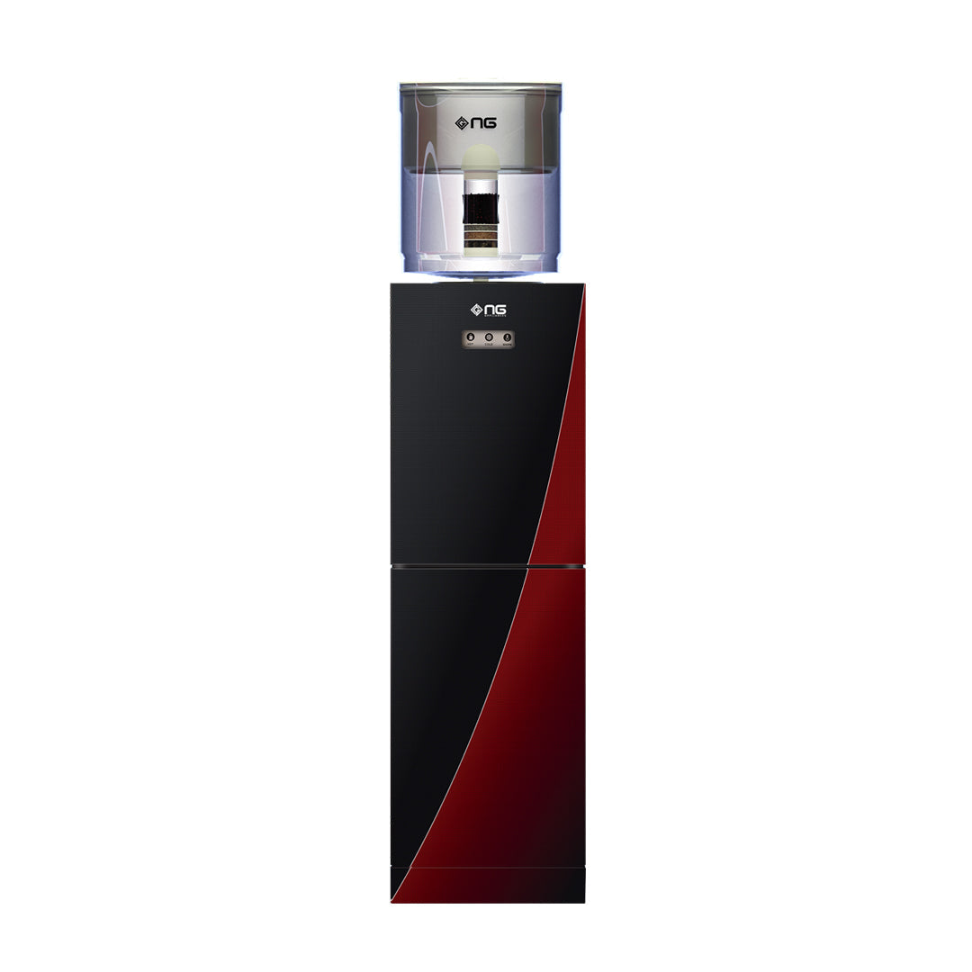 NasGas NWD-190 Water Dispenser – 2 Tap Glass Door (Black & Maroon)