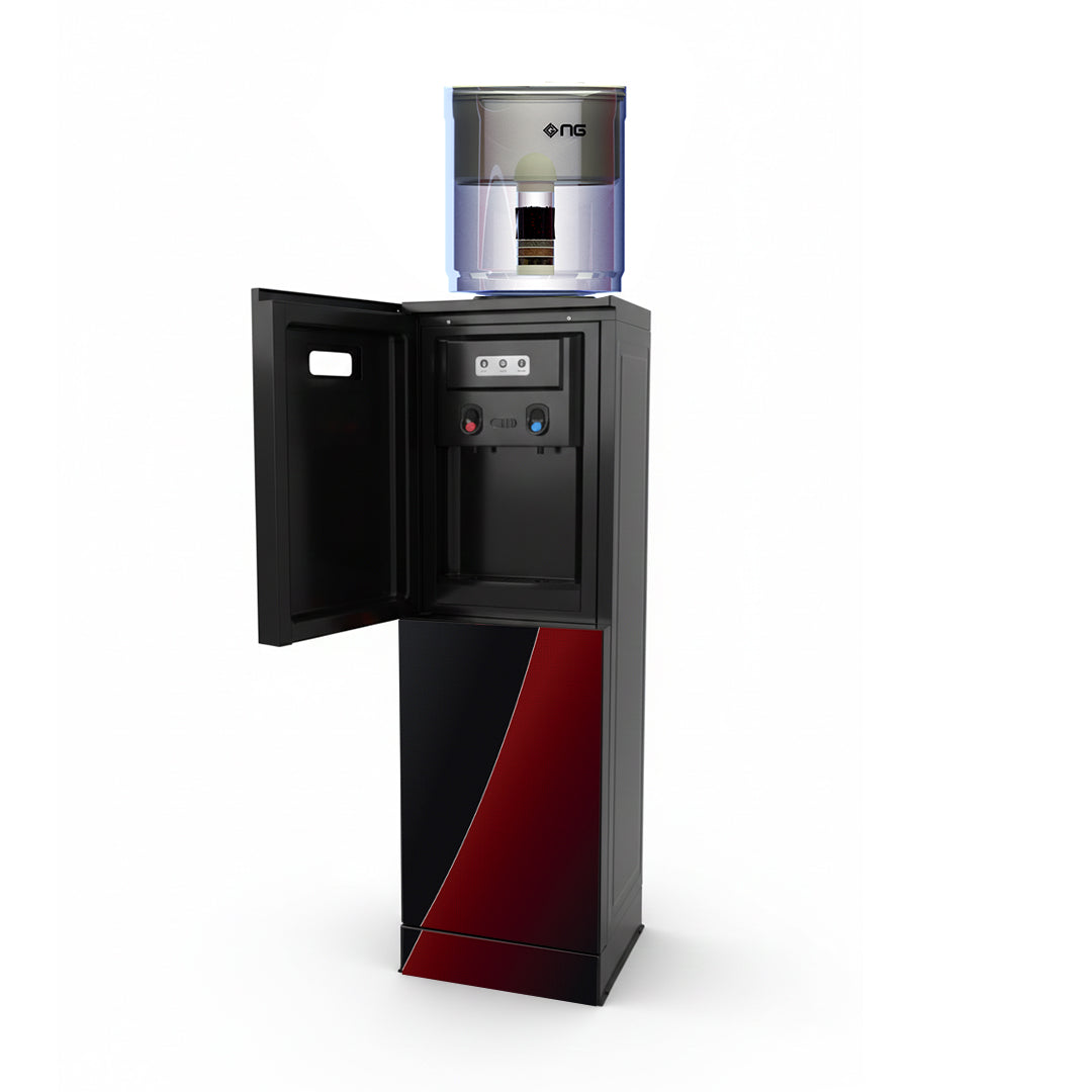 NasGas NWD-190 Water Dispenser – 2 Tap Glass Door (Black & Maroon)