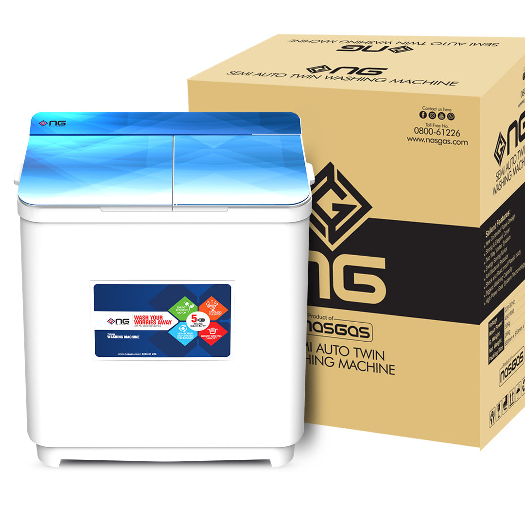 NasGas NWM-501 15Kg Semi-Automatic Washing Machine – Glass Top Double Body
