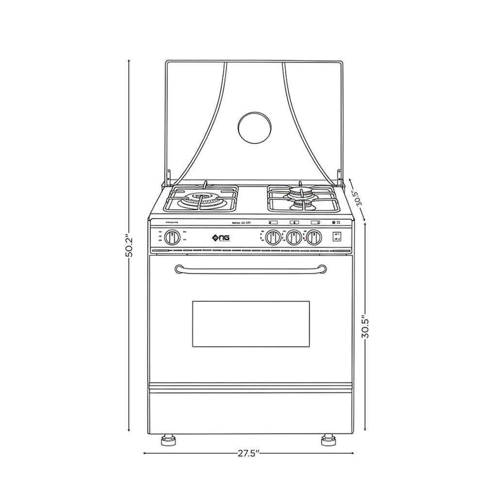NasGas SG-327 Cooking Range - 3 Burner Single Door - Stainless Steel