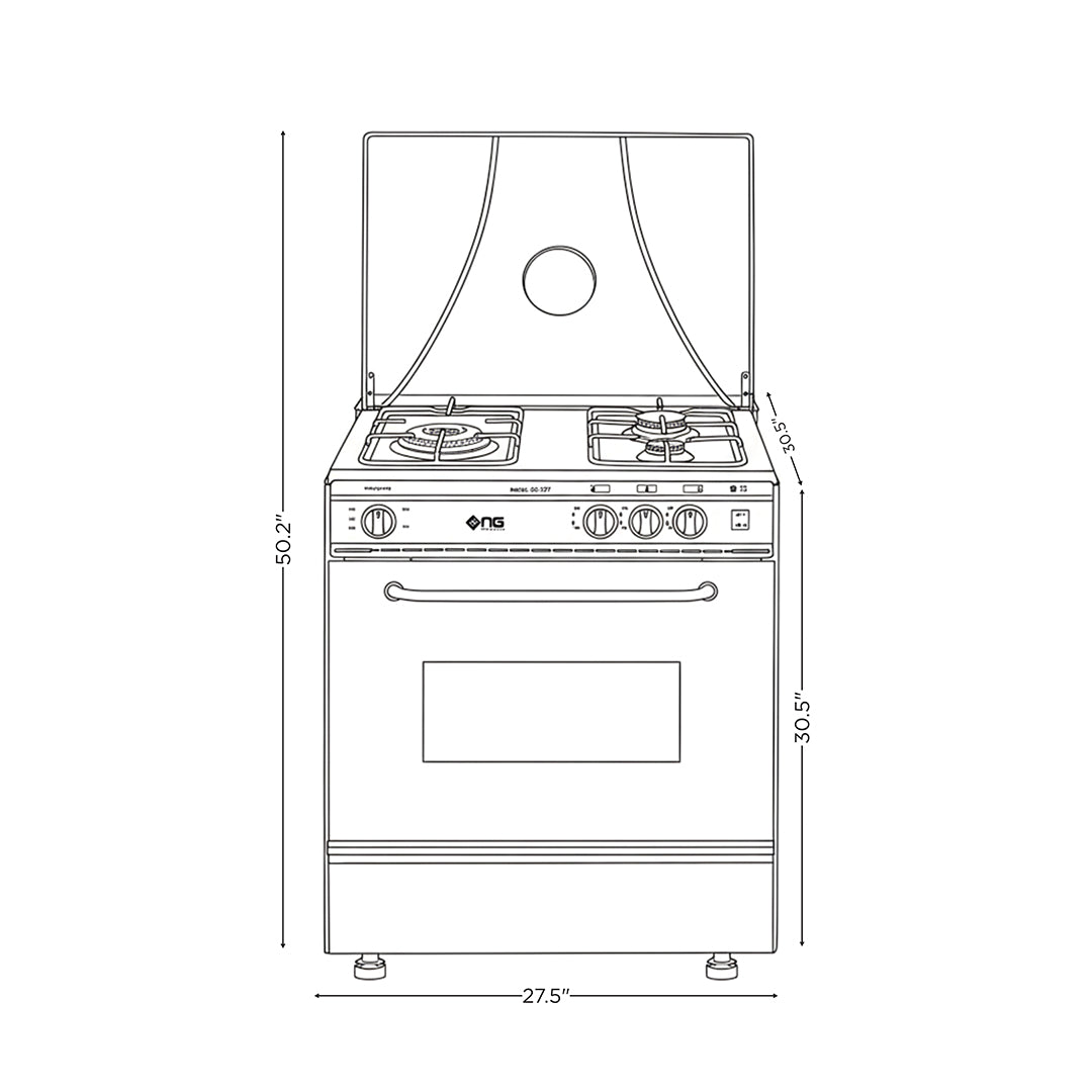 NasGas SG-327 Cooking Range - 3 Burner Single Door - Stainless Steel