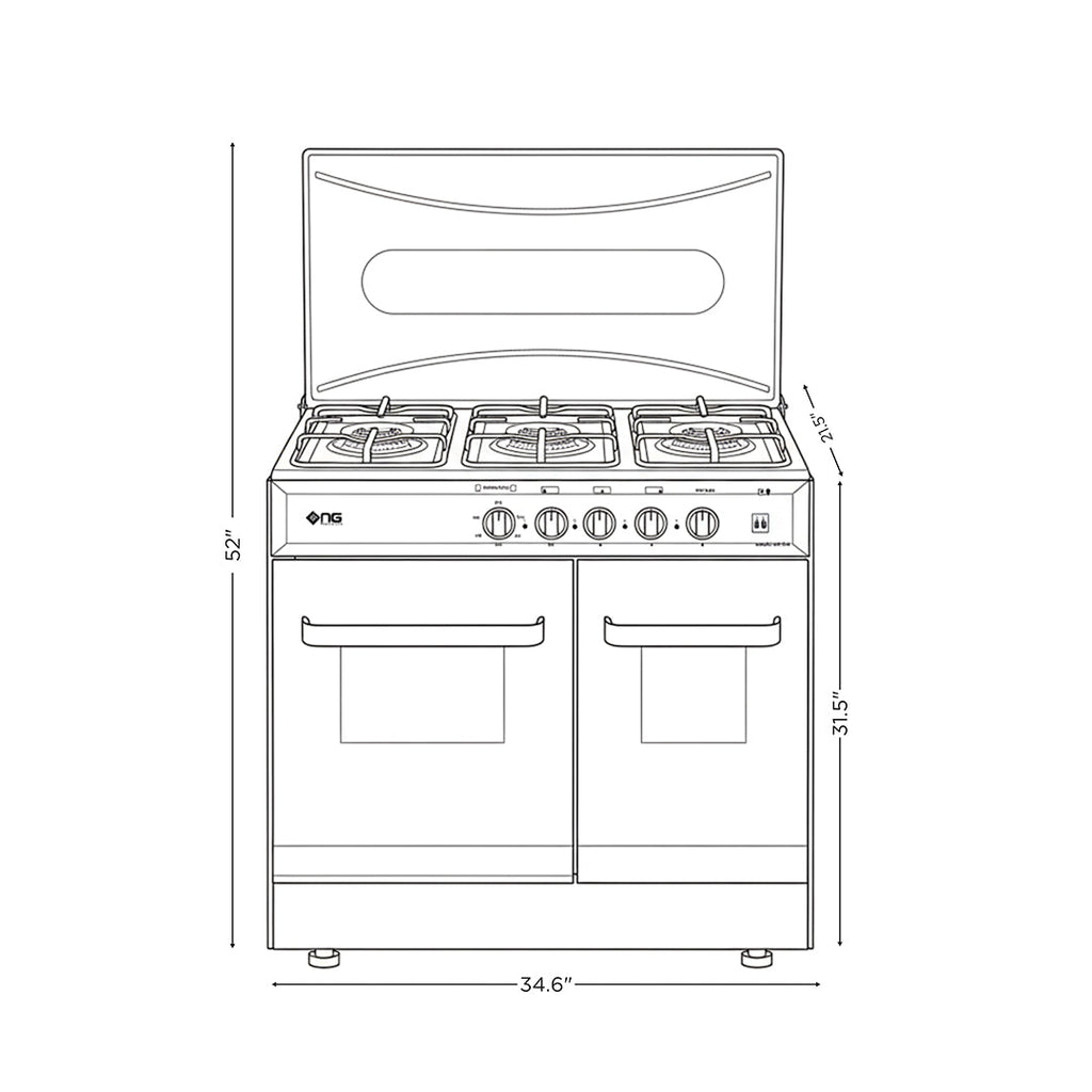 NasGas SG-334 Cooking Range - 3 Burner Double Door