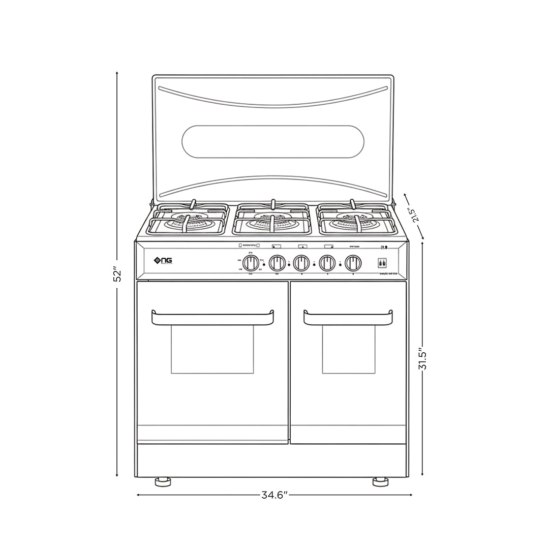 NasGas SG-334 Cooking Range - 3 Burner Double Door