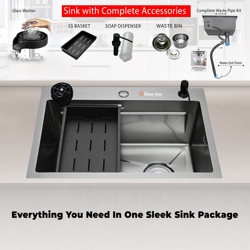 Glam Gas Lifestyle 11 Kitchen Sink – Single Bowl Stainless Steel with Waste Kit