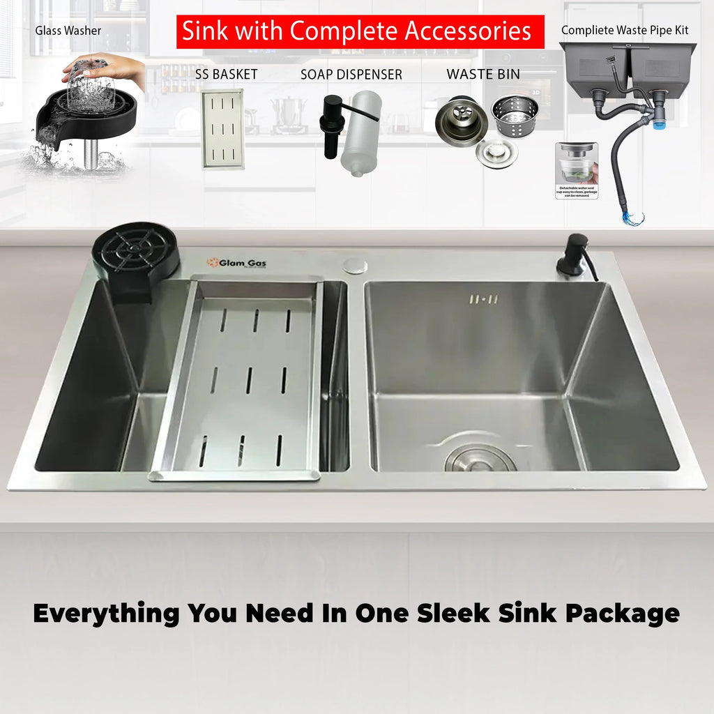 Glam Gas Lifestyle 12 Kitchen Sink – Double Bowl Stainless Steel with Accessory Kit