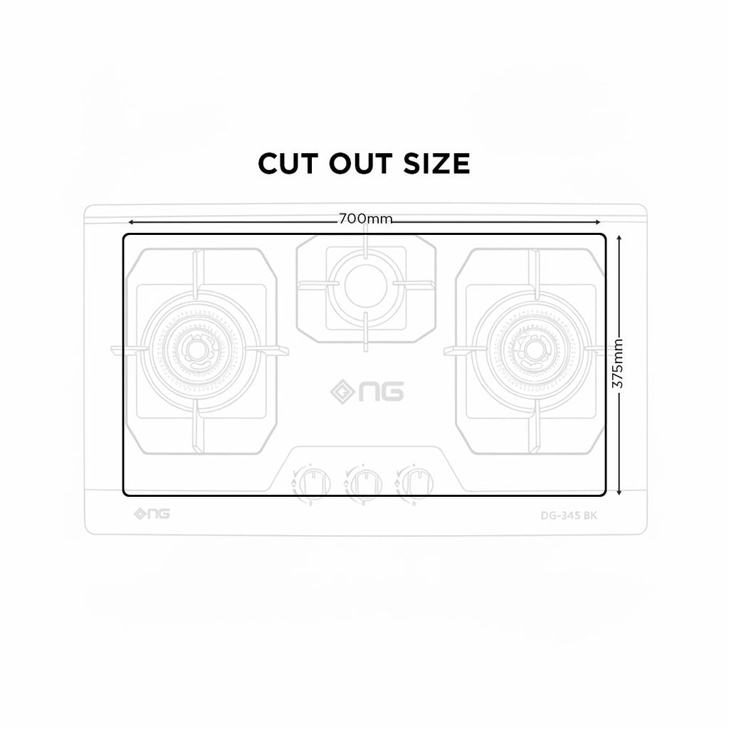 NasGas DG-345 BK Built-in Hob – 3 Burner Black Finished Stainless Steel Gas Stove