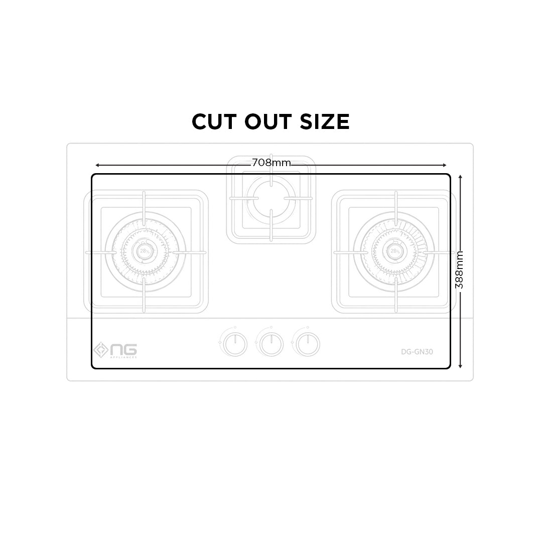NasGas DG-GN30 Built-in Hob – 3 Burner Tempered Glass Gas Stove with 5.5Kw Burners