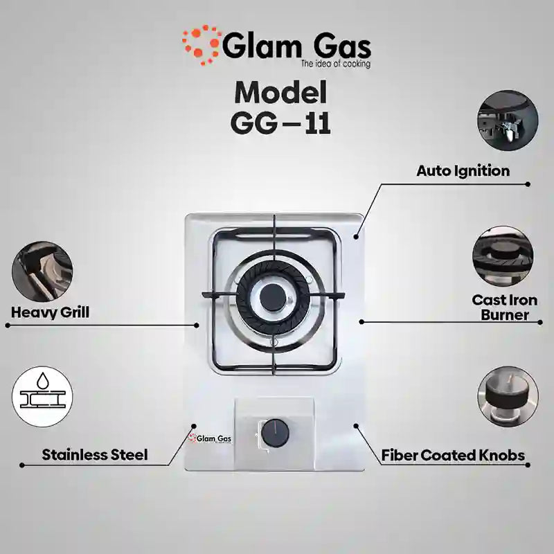 Glam Gas GG-11 Single Burner Built-in Hob – Stainless Steel