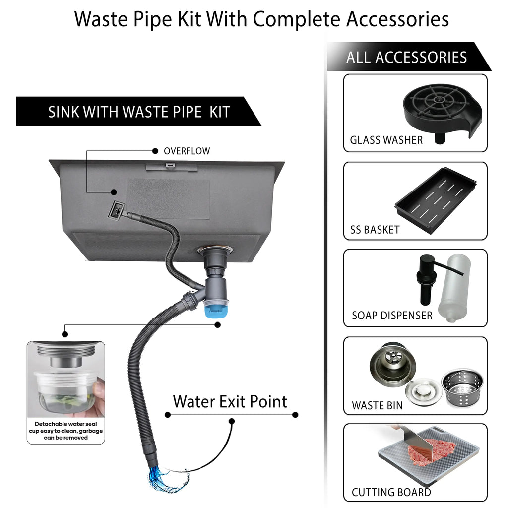 Glam Gas Nano PVD Kitchen Sink – Large Single Bowl, Textured Black or Silver