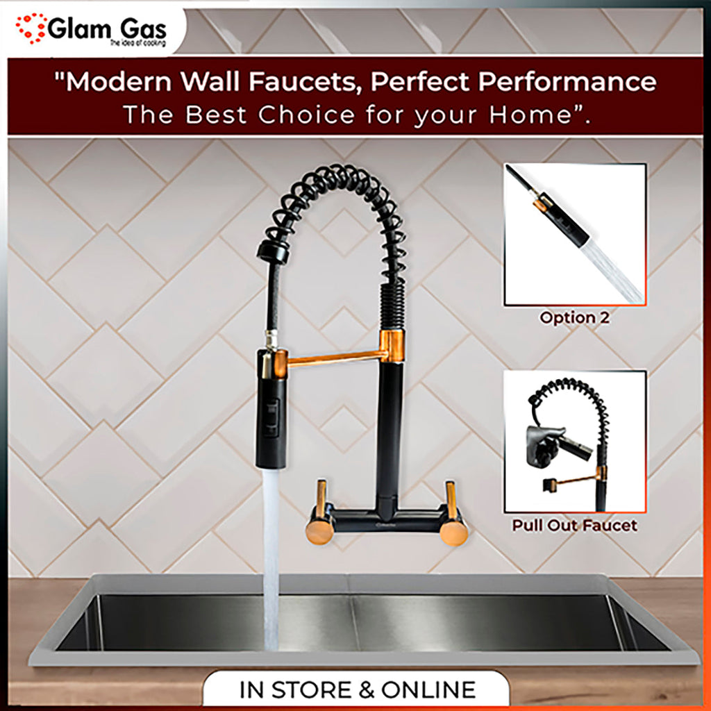 Glam Gas Wall 11-12 Ring Black Faucet – Wall-Mounted Pull-Out Mixer