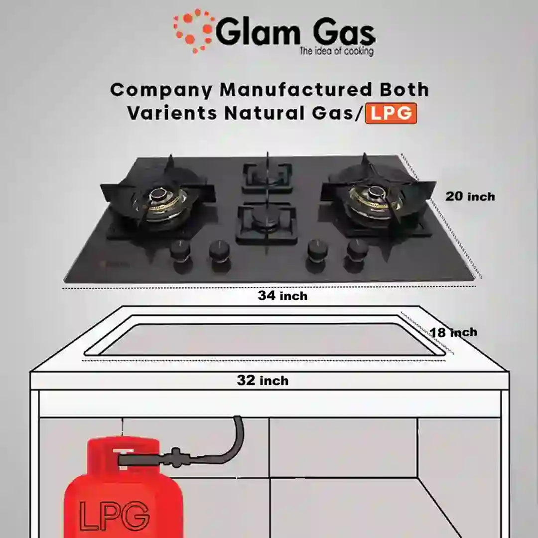Glam Gas B435 Ford 4 Burner Built-in Hob – Tempered Glass with Auto Ignition