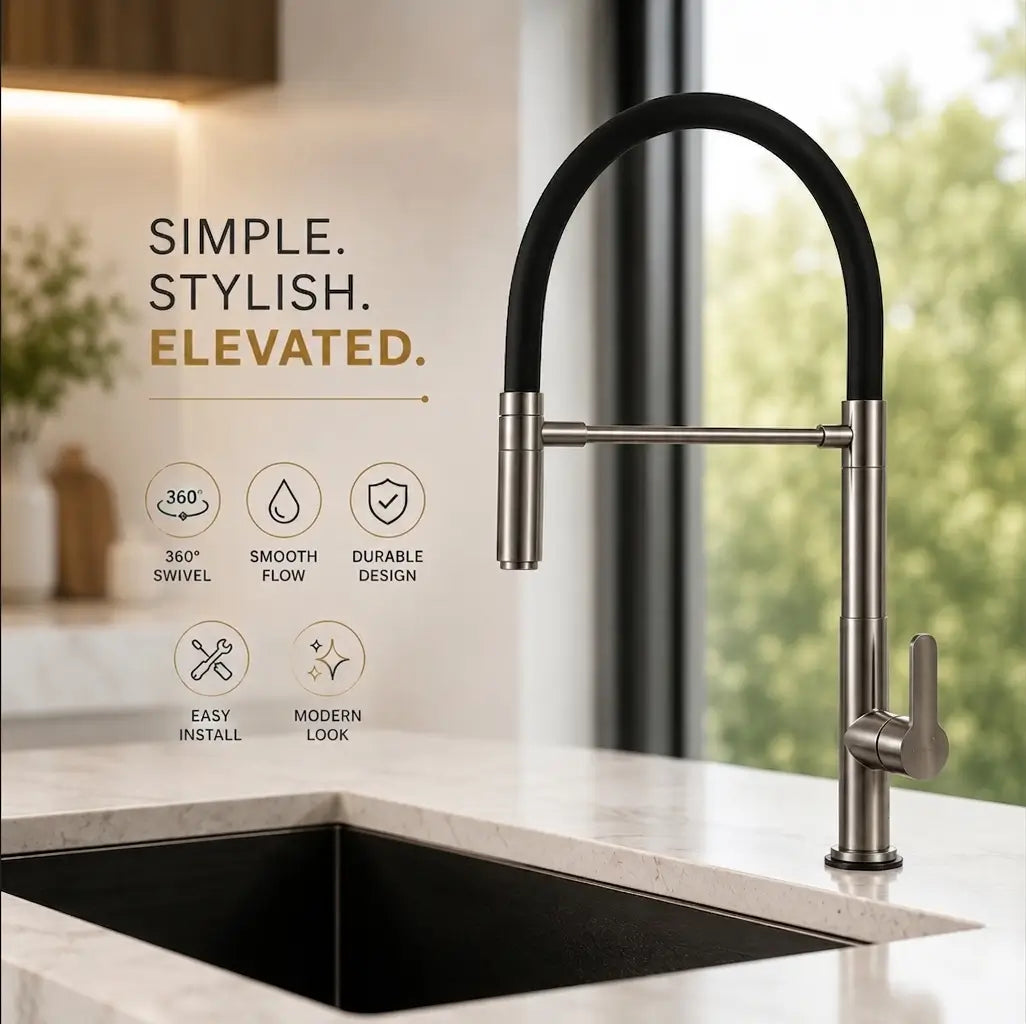 Glam Gas Hi-Neck 12 Black Faucet – 360° Pull-Out Kitchen Sink Mixer