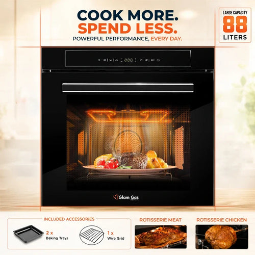 Glam Gas A68-SF3 Built-in Electric Oven – 88L Large Capacity with Convection Fan