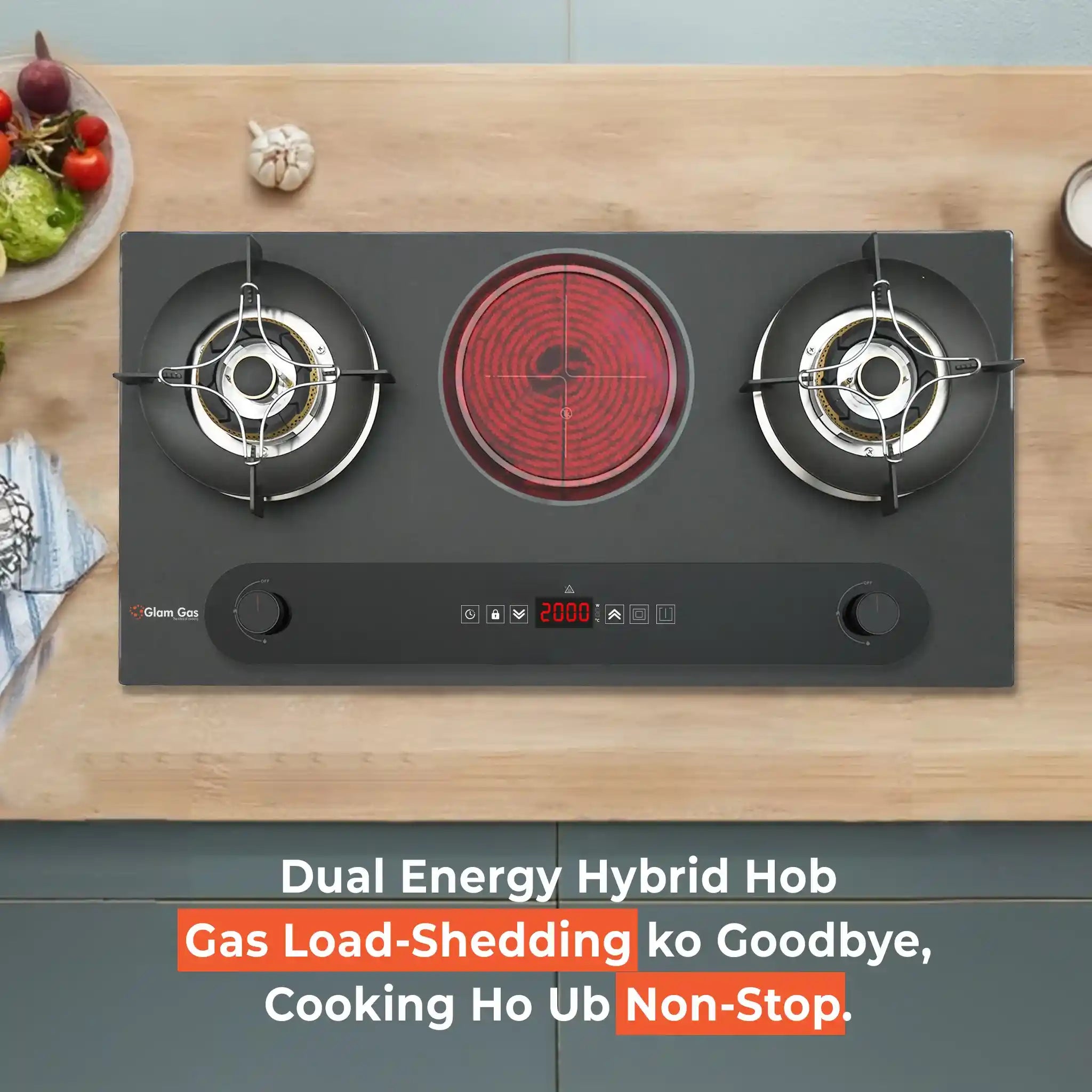 Glam Gas GG-02B-E Hybrid Hob – Gas + Electric Built-in Stove