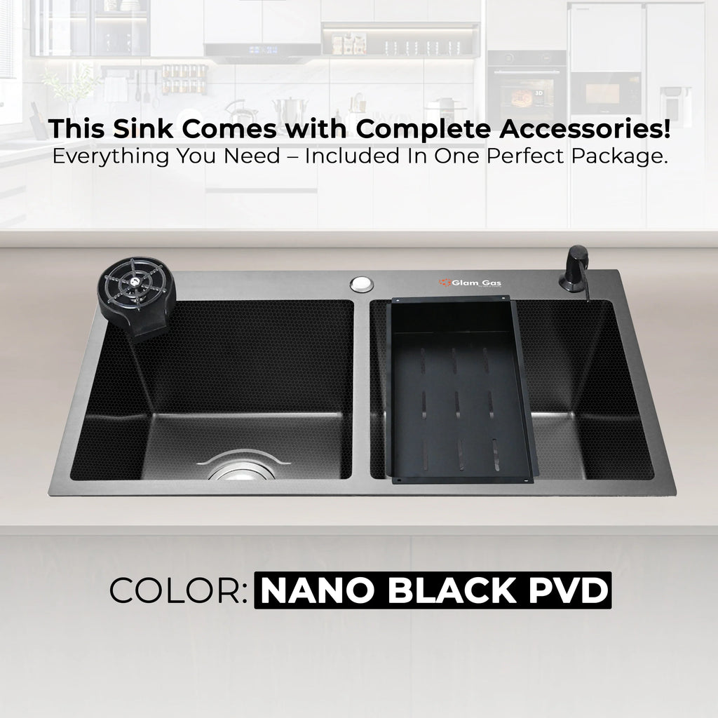 Glam Gas Life Style 57 Kitchen Sink – Handmade Textured Single Bowl, 9 Inch Deep
