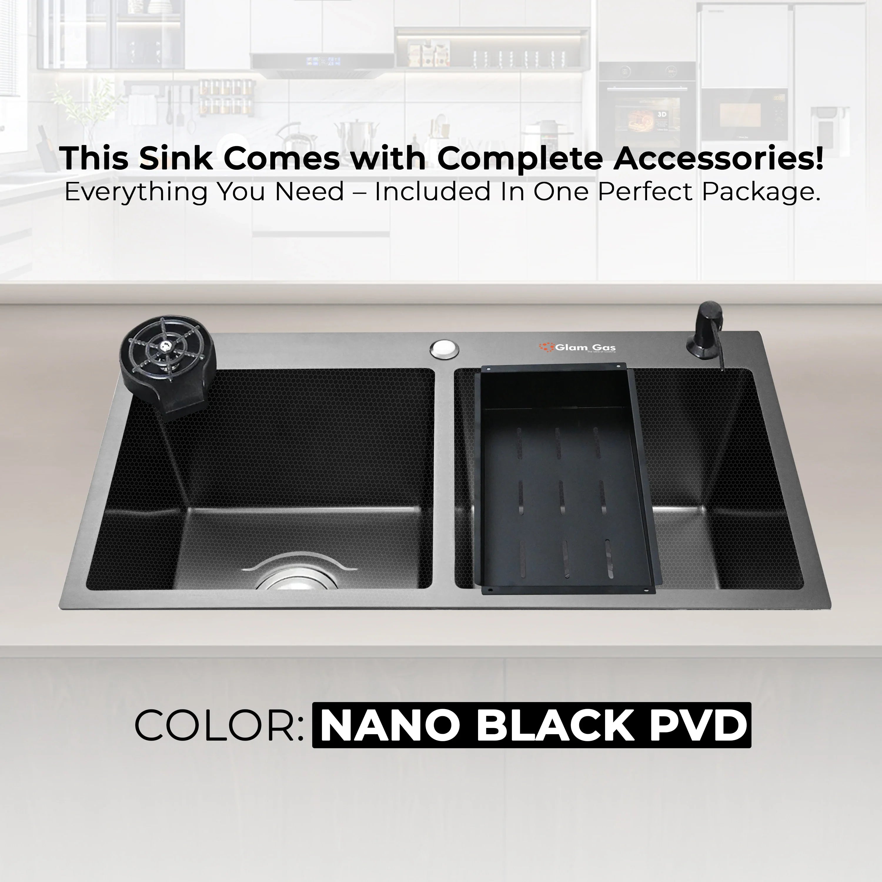 Glam Gas Life Style 57 Kitchen Sink – Handmade Textured Single Bowl, 9 Inch Deep